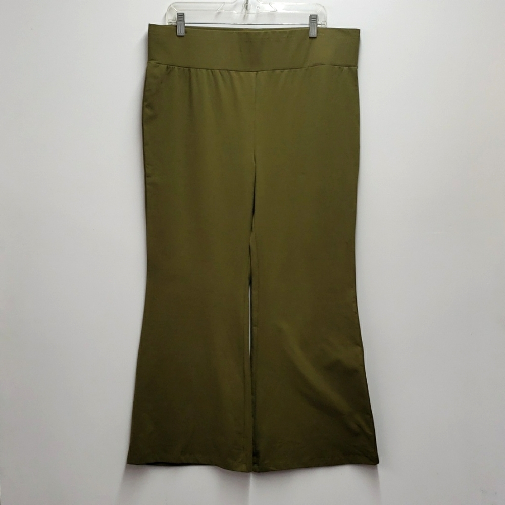 LOGO by Lori Goldstein Olive Green Wide-Leg Pants LargeP